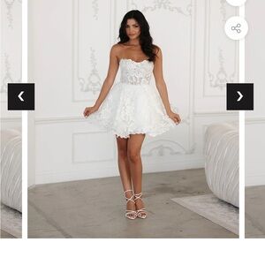 Elegant White Lace Strapless Mini Wedding or Reception Dress